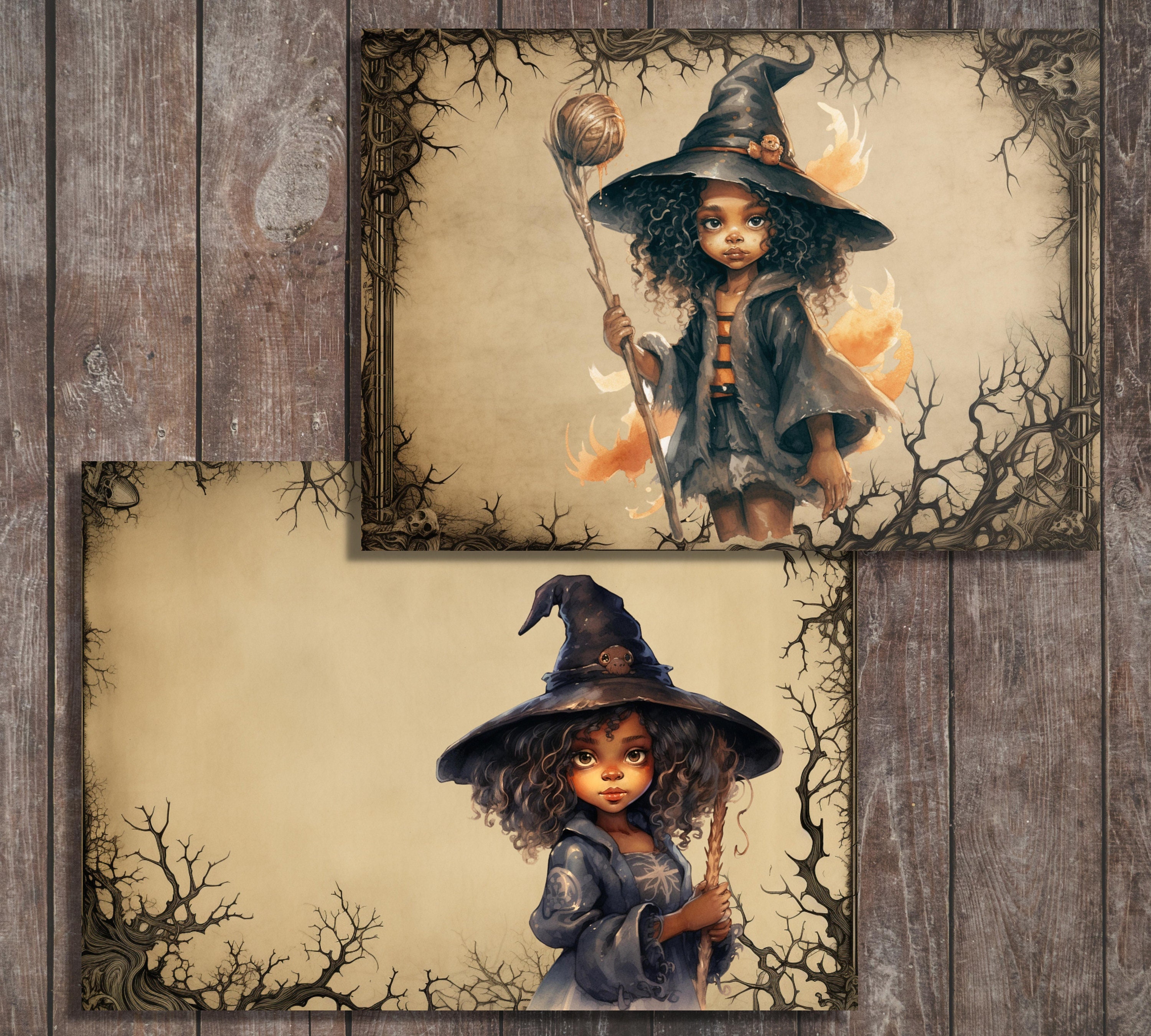 Printable Little Black Witch Digital Paper Witchy Ephemera - Etsy