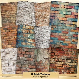 Printable Brick Textures Digital Papers, Rustic Brick Wall Pages, Background, Ephemera, Download Junk Journal, Scrapbooking, Card Making