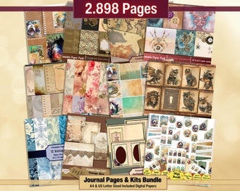 Printable Journal Pages & Kits Digital Papers Mega Bundle, Background, Vintage Ephemera, Download Junk Journal, Scrapbooking, Card Making