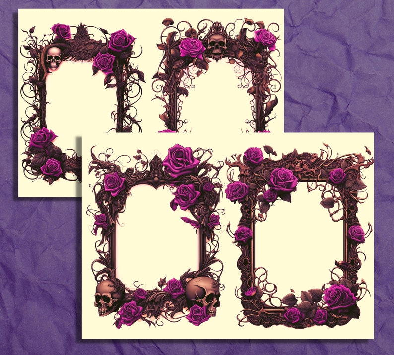 Printable Gothic Roses Digital Paper, Skull Ephemera, Grimoire Pages ...
