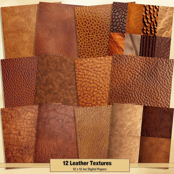 Printable Leather Textures Digital Papers, Rustic Leather Page, Brown Background, Ephemera, Download Junk Journal, Scrapbooking, Card Making