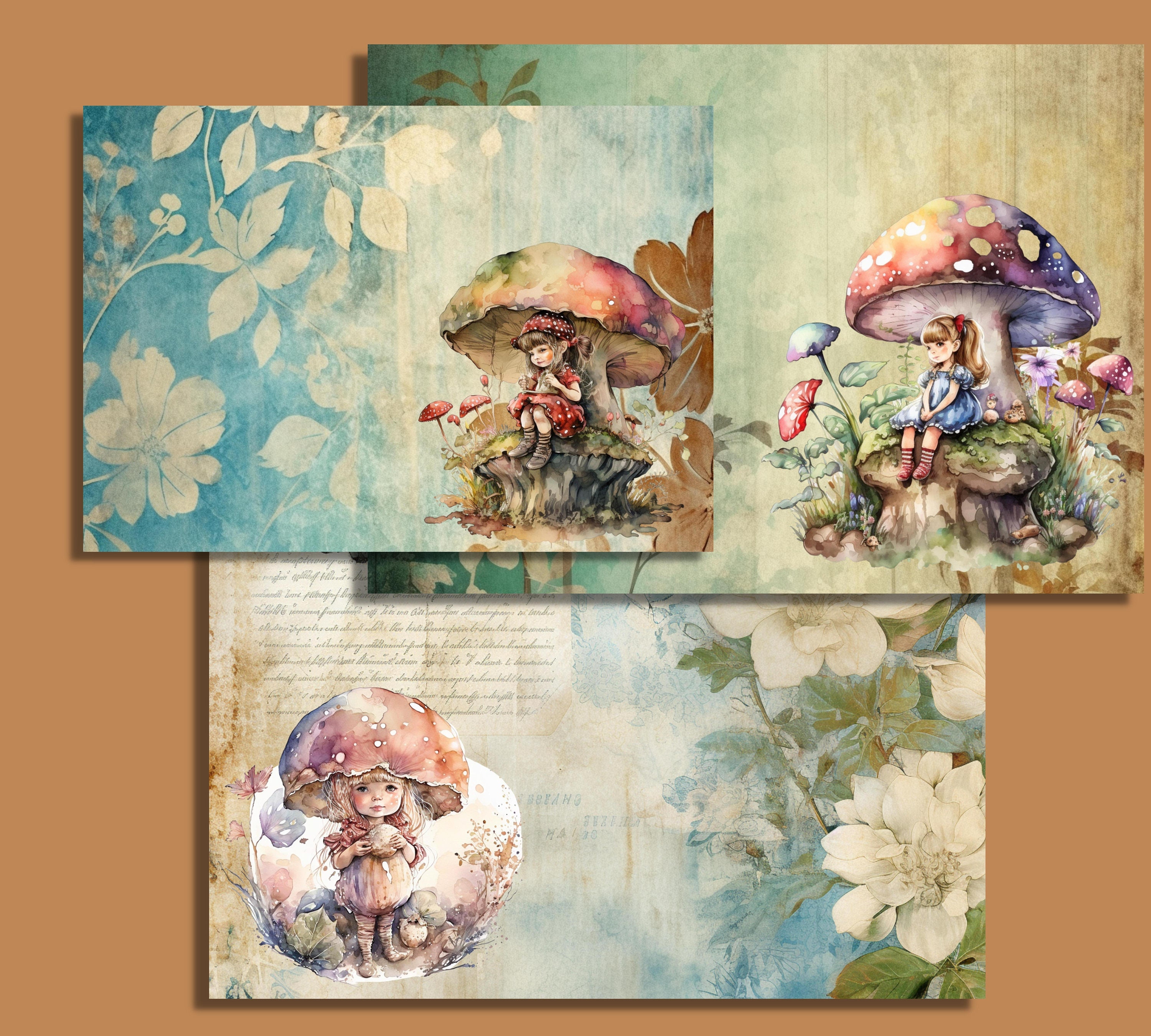 Printable Mushroom Fairy Digital Paper, Enchanted Vintage Ephemera ...
