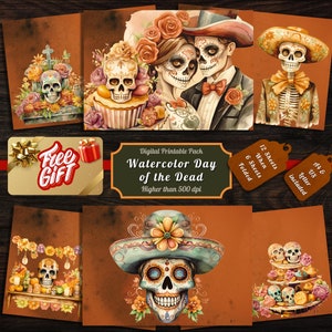 Printable Watercolor Day of the Dead Digital Paper, Dia de los Muertos Ephemera, Mexican Page, Download Junk Journal, Scrapbook, Card Making
