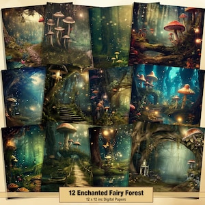 Printable Enchanted Fairy Forest Digital Papers, Fantasy Pages, Background, Magic Ephemera, Download Junk Journal, Scrapbooking, Card Making