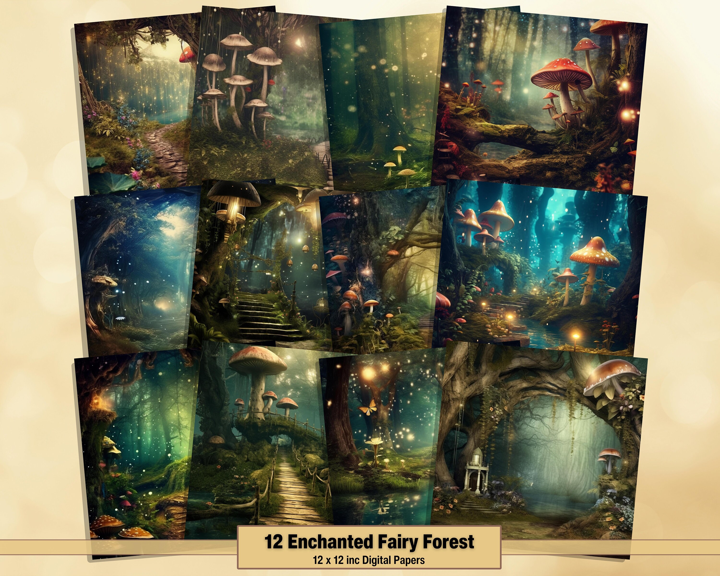 Printable Enchanted Fairy Forest Digital Papers, Fantasy Pages, Background, Magic Ephemera, Download Junk Journal, Scrapbooking, Card Making