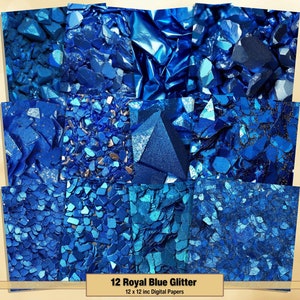 Printable Royal Blue Glitter Digital Papers, Blue Sequin Pages, Foil Background, Ephemera, Download Junk Journal, Scrapbooking, Card Making