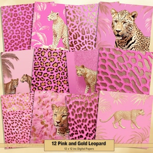 Printable Pink and Gold Leopard Digital Papers, Leopard Spot Pages, Background, Ephemera, Download Junk Journal, Scrapbooking, Card Making
