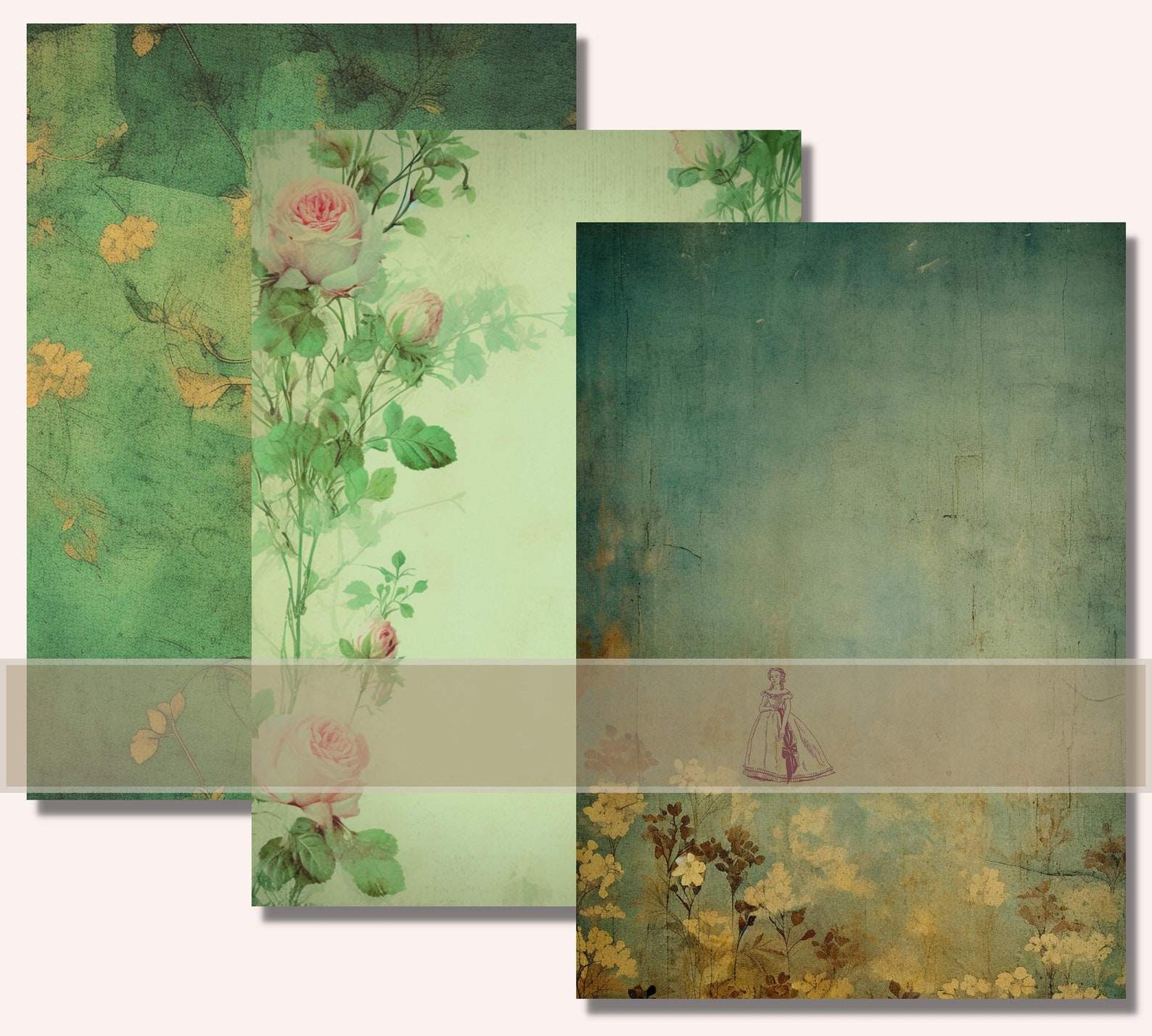 Printable Green Floral Junk Journal Pages Kit Vintage Rose - Etsy