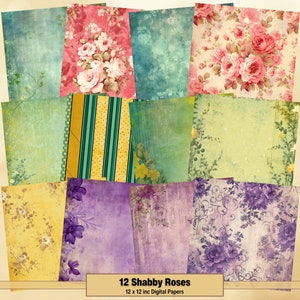 Printable Shabby Roses Digital Paper, Vintage Background, Shabby Chic Pages, Ephemera, Download Junk Journal, Scrapbooking, Card Making