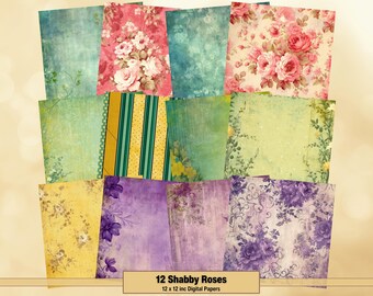 Printable Shabby Roses Digital Paper, Vintage Background, Shabby Chic Pages, Ephemera, Download Junk Journal, Scrapbooking, Card Making