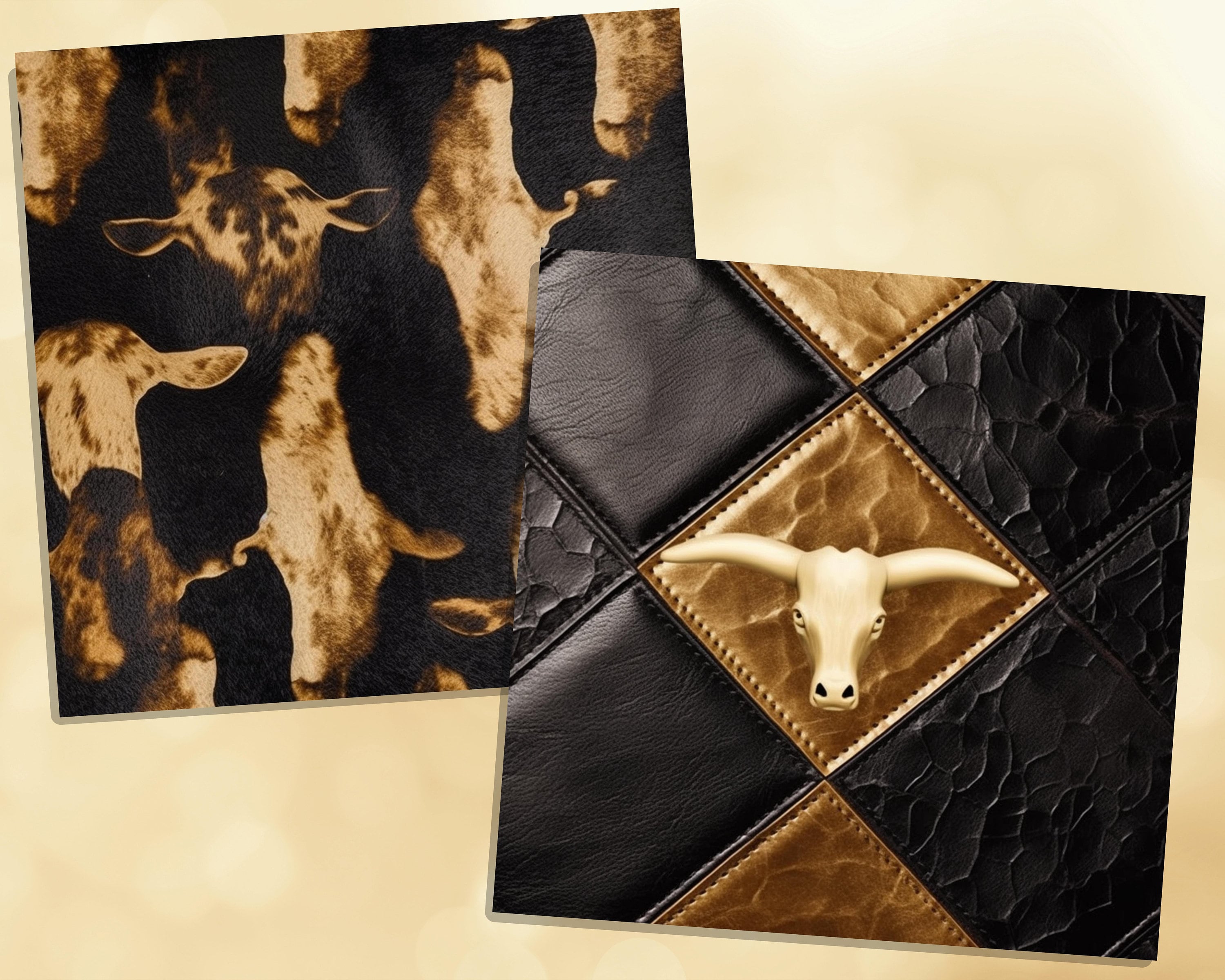 Printable Black & Gold Cowhide Digital Papers, Leather Texture Pages ...
