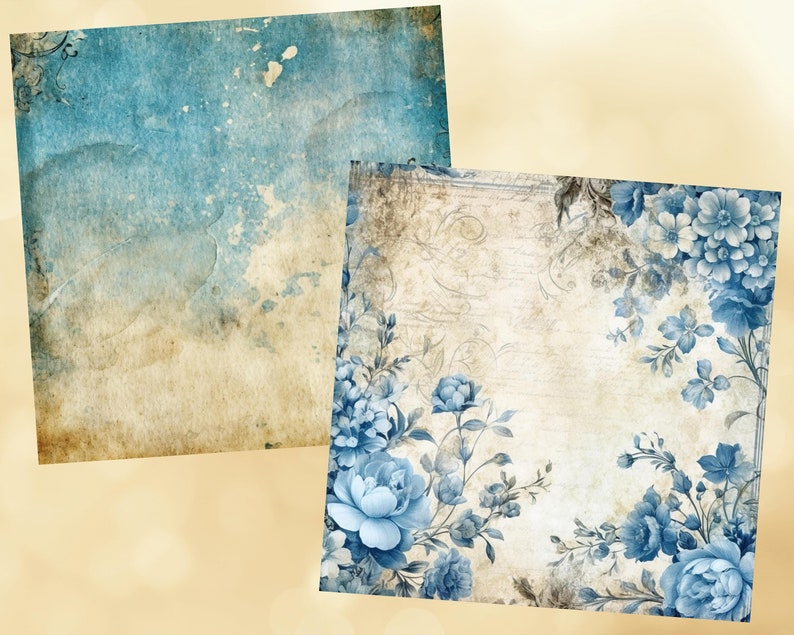 Printable Vintage Blue Digital Paper, Pretty Pages, Shabby Chic ...