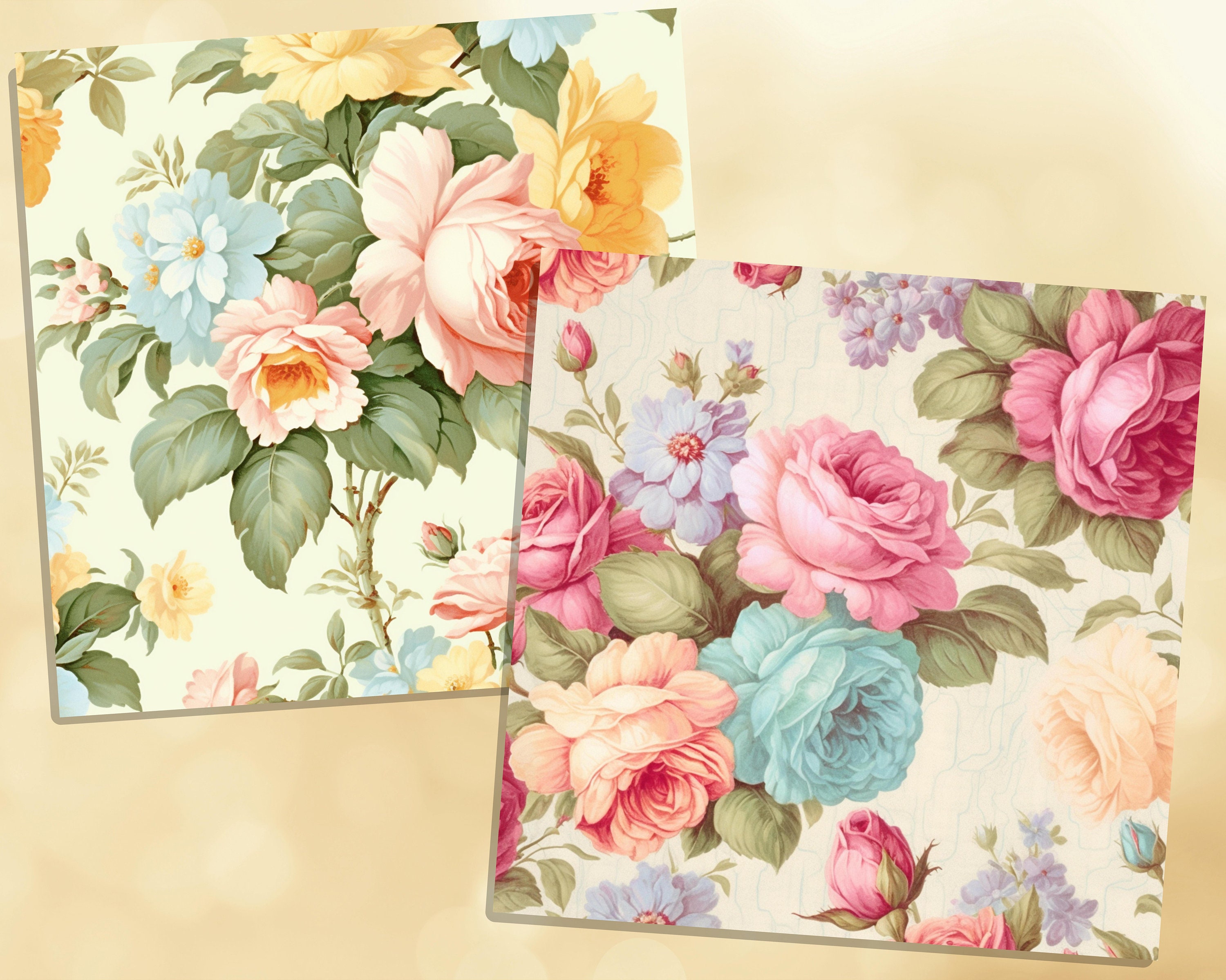 Printable Shabby Chic Floral Digital Papers, Flowers Pages, Vintage ...