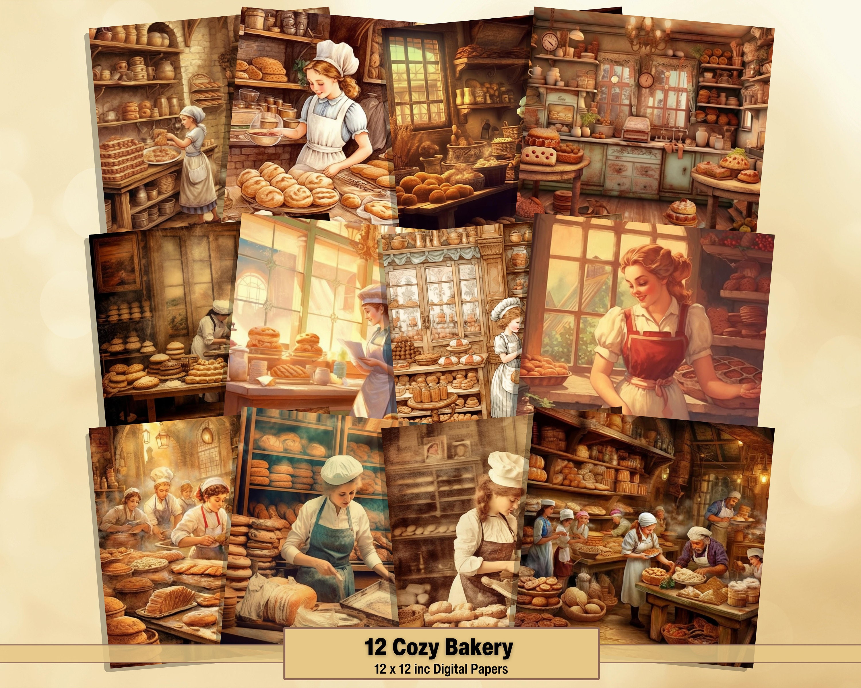 Printable Cozy Bakery Digital Papers, Pastry Pages, Baking Background, Vintage Ephemera, Download Junk Journal, Scrapbooking, Card Making
