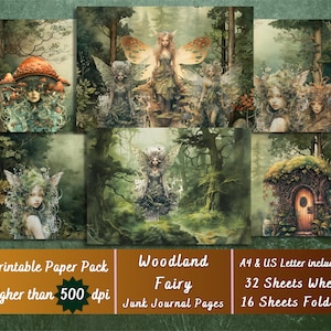 Printable Woodland Fairy Digital Paper, Enchanted Fairies Ephemera, Fantasy Forest Pages, Download Junk Journal, Scrapbooking, Card Making