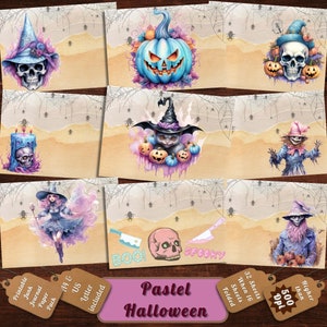 Printable Pastel Halloween Digital Paper, Halloween Watercolour Ephemera, Skull Pages, Download Junk Journal, Scrapbooking, Card Making