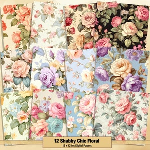 Printable Shabby Chic Floral Digital Papers, Flowers Pages, Vintage Background, Ephemera, Download Junk Journal, Scrapbooking, Card Making