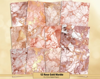 Printable Rose Gold Marble Digital Papers, Marble Textures Page, Background, Ephemera, Download Junk Journal, Scrapbooking, Card Making
