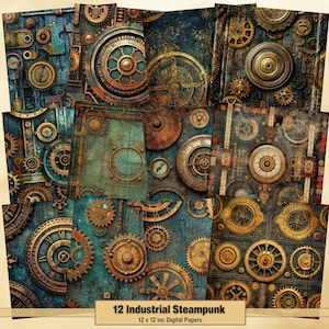Printable Steampunk Digital Papers, Industrial Pages, Masculine Background, Male Ephemera, Download Junk Journal, Scrapbooking, Card Making