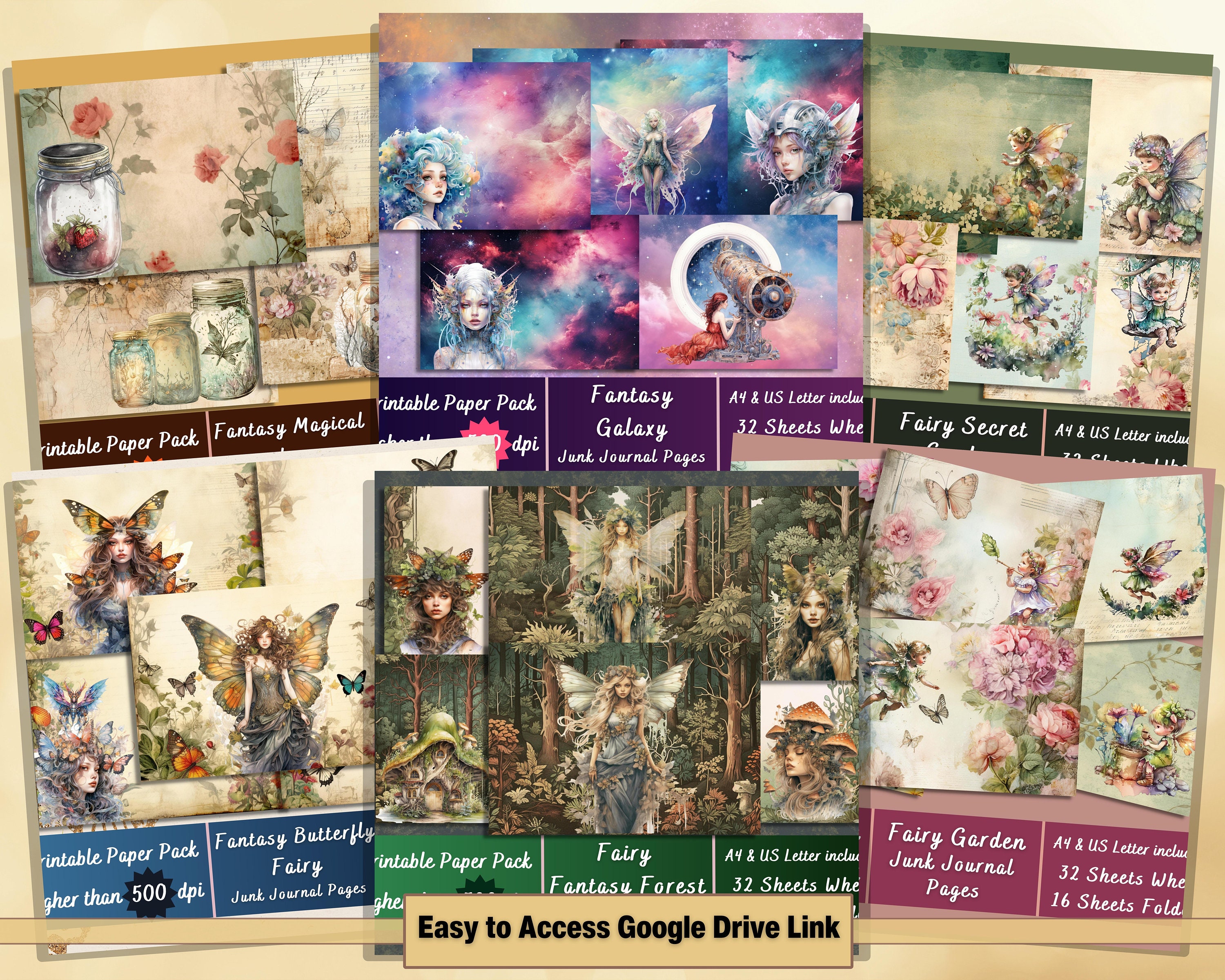 Printable Fairy & Fantasy Digital Paper Mega Bundle, Magic Page Bundles ...