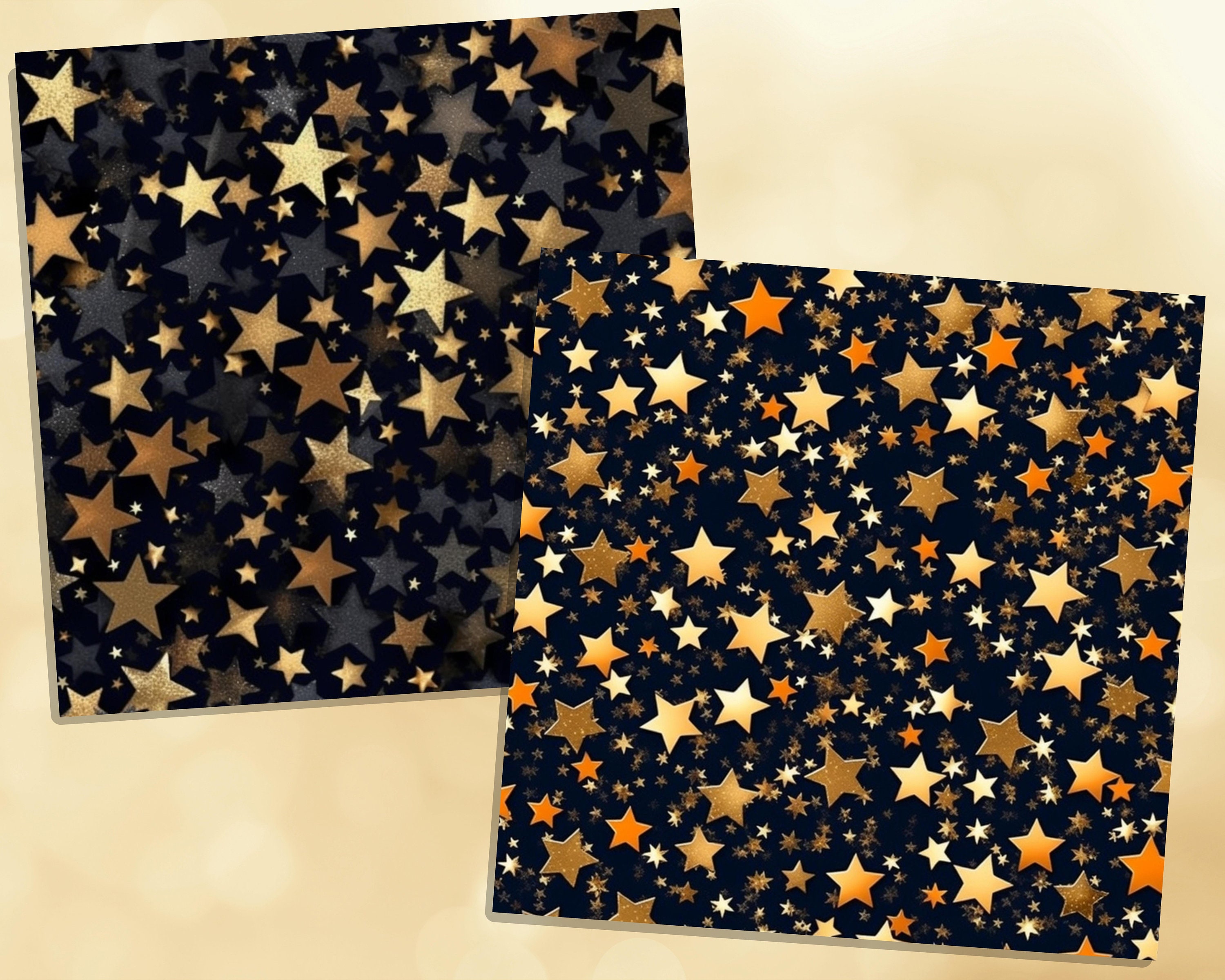 Printable Golden Starry Night Digital Papers, Gold Stars Pages, Stars ...