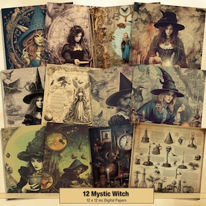 Printable Mystic Witch Digital Papers, Dark Academia Pages, Creepy Background, Ephemera, Download Junk Journal, Scrapbooking, Card Making