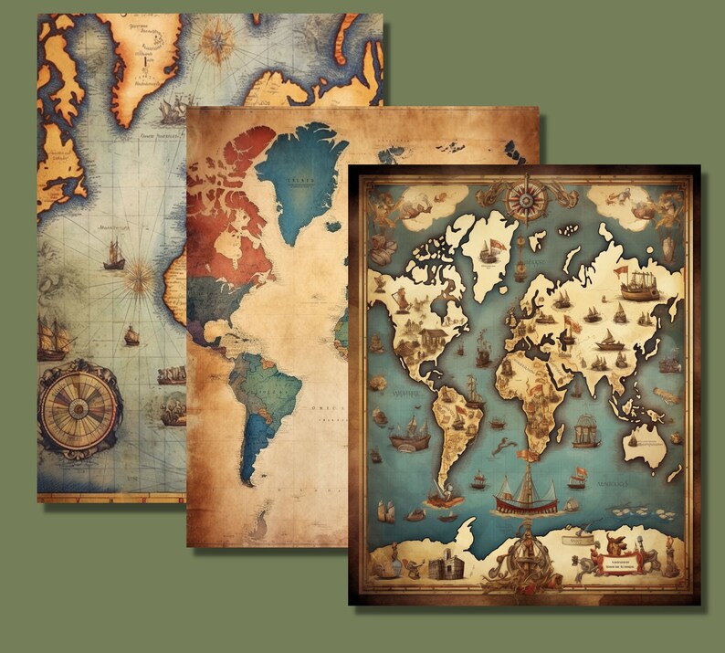 Printable Vintage Maps Digital Paper, Antique World Map Ephemera ...
