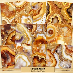 Printable Gold Agate Digital Papers, Gold Marble Agate Pages, Stone Background, Ephemera, Download Junk Journal, Scrapbooking, Card Making