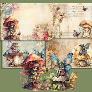 Printable Mushroom Fairy Digital Paper, Enchanted Fairies Ephemera ...