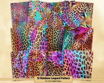 Printable Rainbow Leopard Pattern Digital Iridescent Papers, Pages, Background, Ephemera, Download Junk Journal, Scrapbooking, Card Making