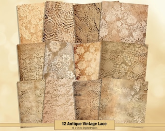 Printable Antique Lace Digital Papers, Lace Page, Distressed Background, Vintage Ephemera, Download Junk Journal, Scrapbooking, Card Making