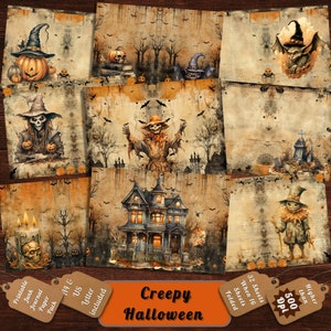 Printable Halloween Scarecrow Digital Paper, Haunted Mansion Ephemera, Spooky Pumpkin Page, Download Junk Journal, Scrapbooking, Card Making