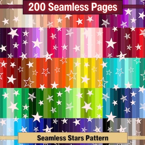 Printable 200 Seamless Star Pattern Digital Papers, Stars Colour Pages, Stars Collage Paper Pack, Download Junk Journal, Scrapbooking