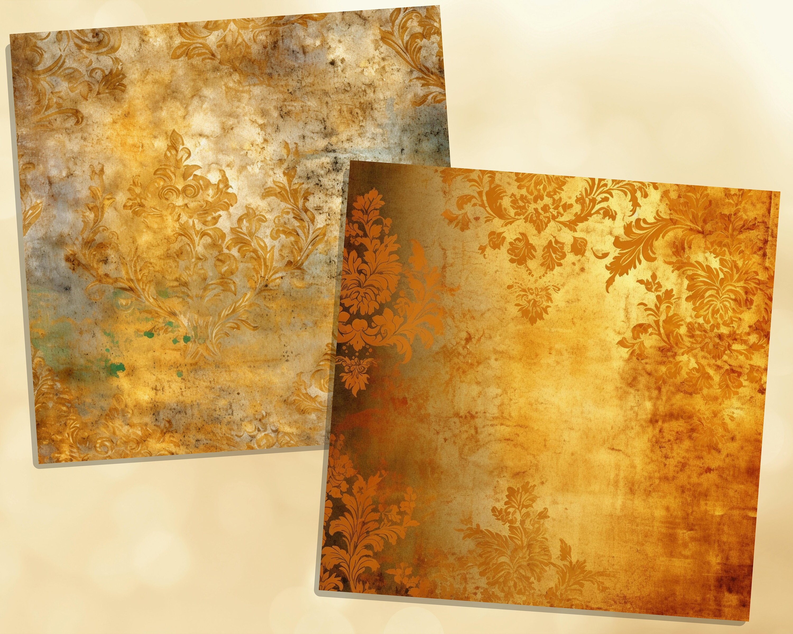 Printable Baroque Patterns Digital Papers, Gold Shabby Pages
