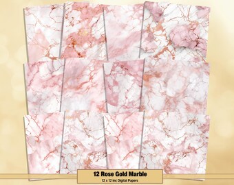 Printable Rose Gold Marble Digital Papers, Marble Pages, Pink & White Background, Ephemera, Download Junk Journal, Scrapbooking, Card Making