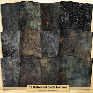Printable Distressed Black Textures Digital Papers, Grunge Pages, Background, Ephemera, Download Junk Journal, Scrapbooking, Card Making