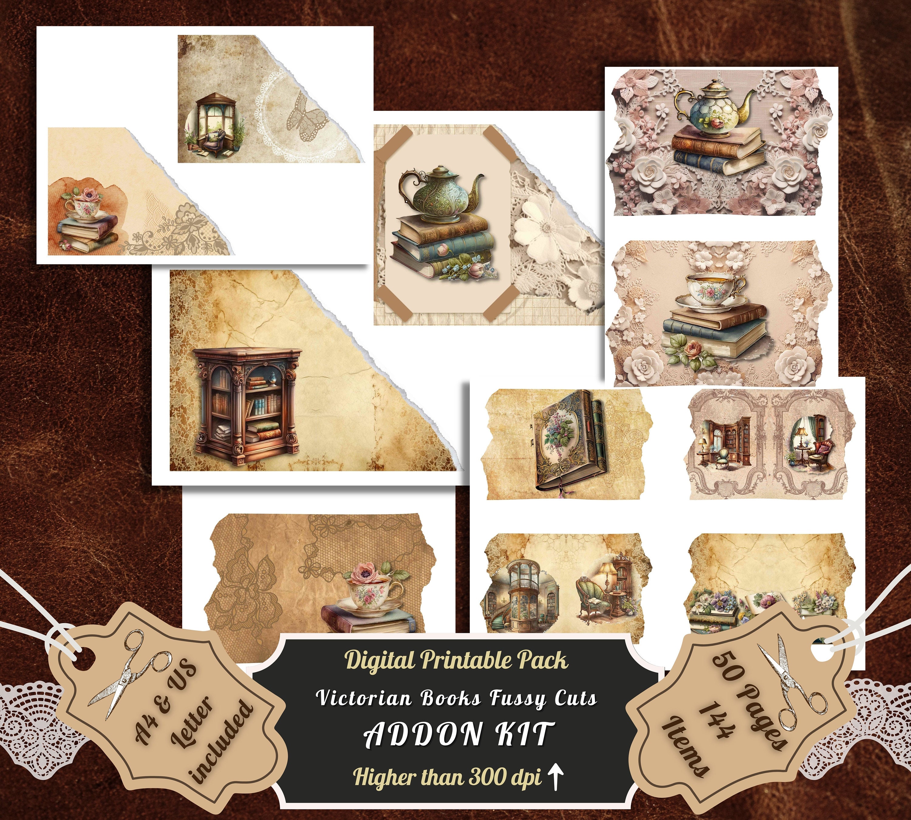 Home Library Kit Printable Paper Craft Paper Crafting Scrapbooking Digital  Download Instant Download Collage Sheet 001390 