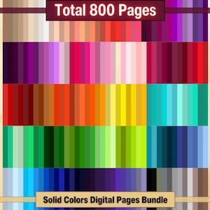 Printable 200 Solid Color Digital Papers Bundle, Solid Rainbow Colour Pages Set, Ephemera, Download Junk Journal, Scrapbooking, Card Making
