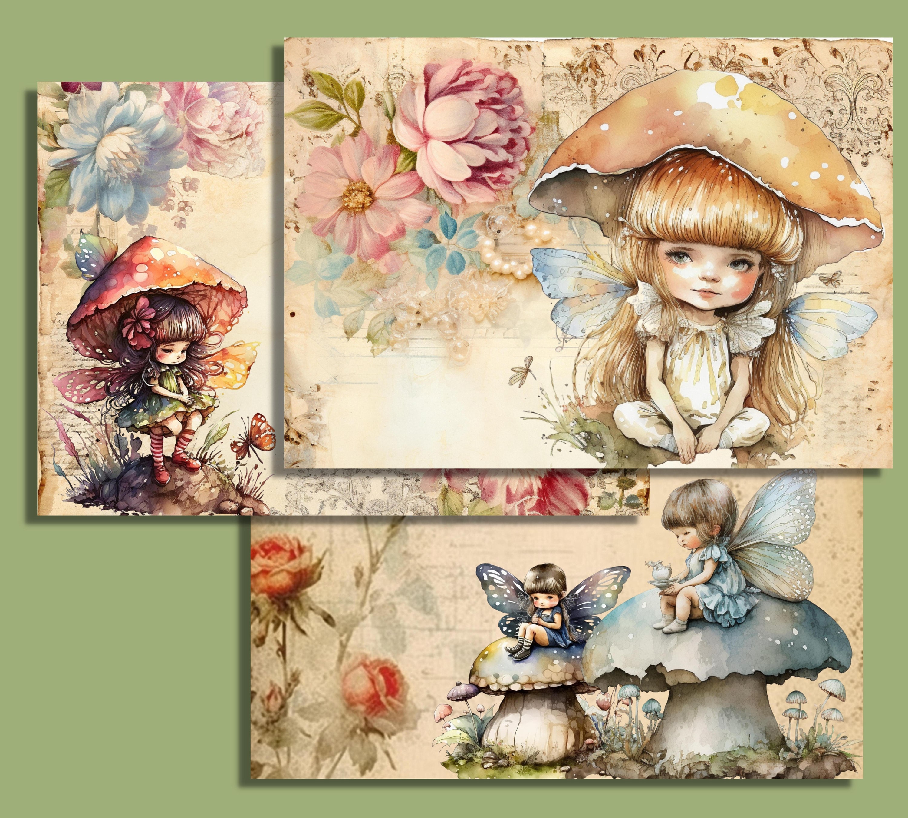 Printable Mushroom Fairy Digital Paper, Enchanted Fairies Ephemera ...