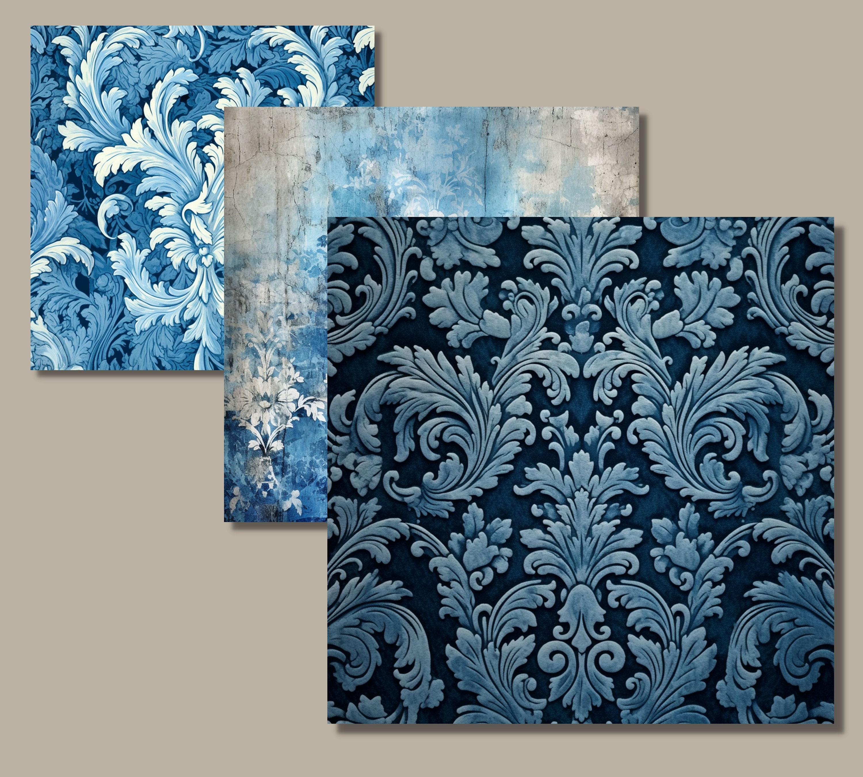 Printable Victorian Blue Damask Junk Journal Pages Kit, Vintage Floral ...
