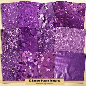 Printable Purple Textures Digital Papers, Purple Glitter Pages, Foil Background, Ephemera, Download Junk Journal, Scrapbooking, Card Making