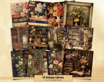 Printable Antique Library Digital Papers, Vintage Books Pages, Background, Cozy Ephemera, Download Junk Journal, Scrapbooking, Card Making