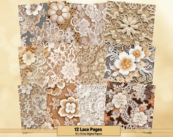 Printable Vintage Lace Digital Papers, Lace Page, Laced Background, Embellishment Ephemera, Download Junk Journal, Scrapbooking, Card Making