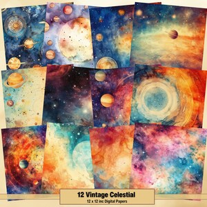 Printable Vintage Celestial Digital Papers, Galaxy Pages, Vintage Background, Ephemera, Download Junk Journal, Scrapbooking, Card Making
