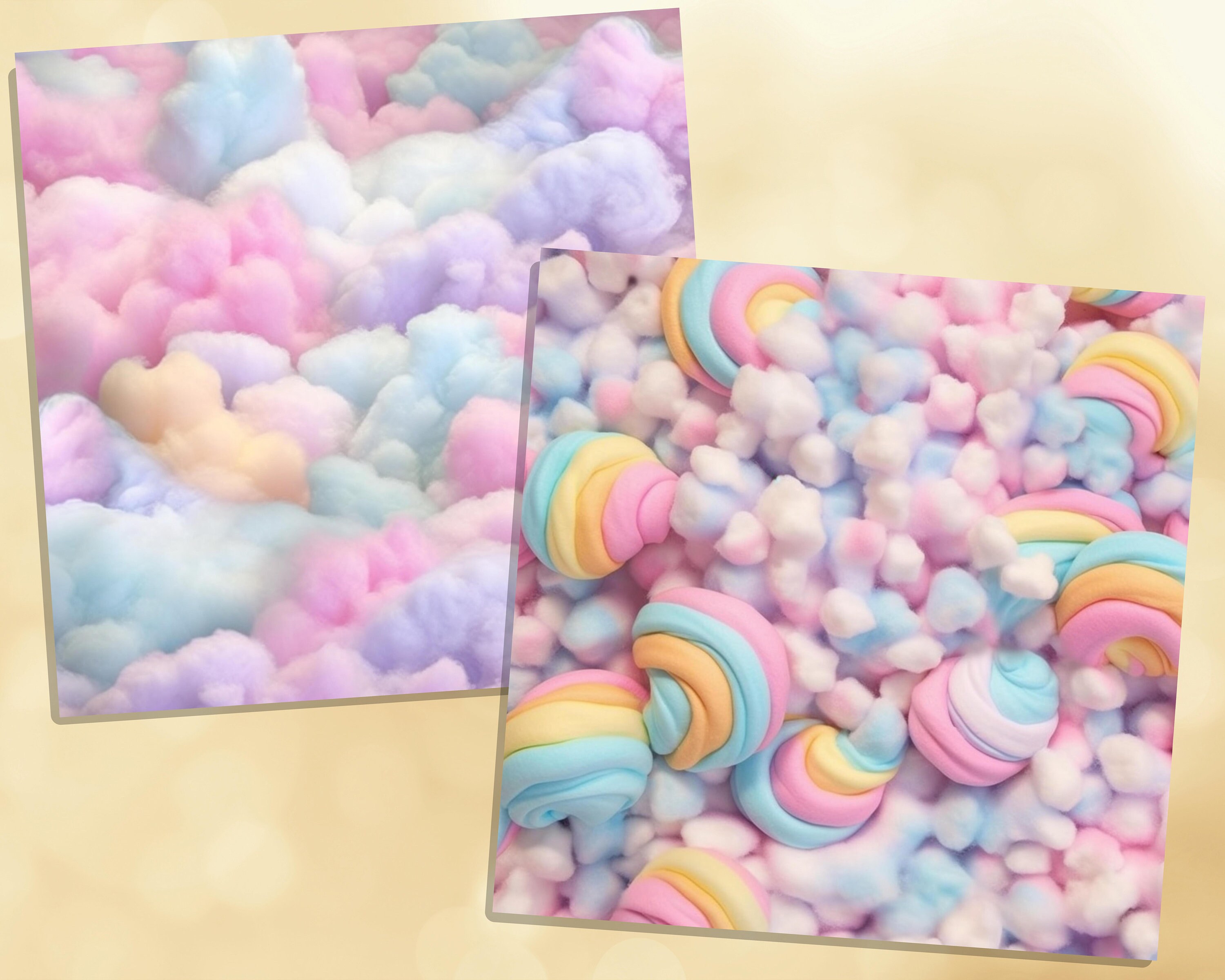 Printable Rainbow Cotton Candy Digital Papers, Cloud Textures Pages