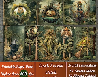 Printable Dark Forest Witch Digital Paper, Hedge Witchy Ephemera, Green Witchcraft Pages, Download Junk Journal, Scrapbooking, Card Making