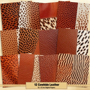 Printable Cowhide Leather Textures Digital Papers, Western Pages, Background, Ephemera, Download Junk Journal, Scrapbooking, Card Making