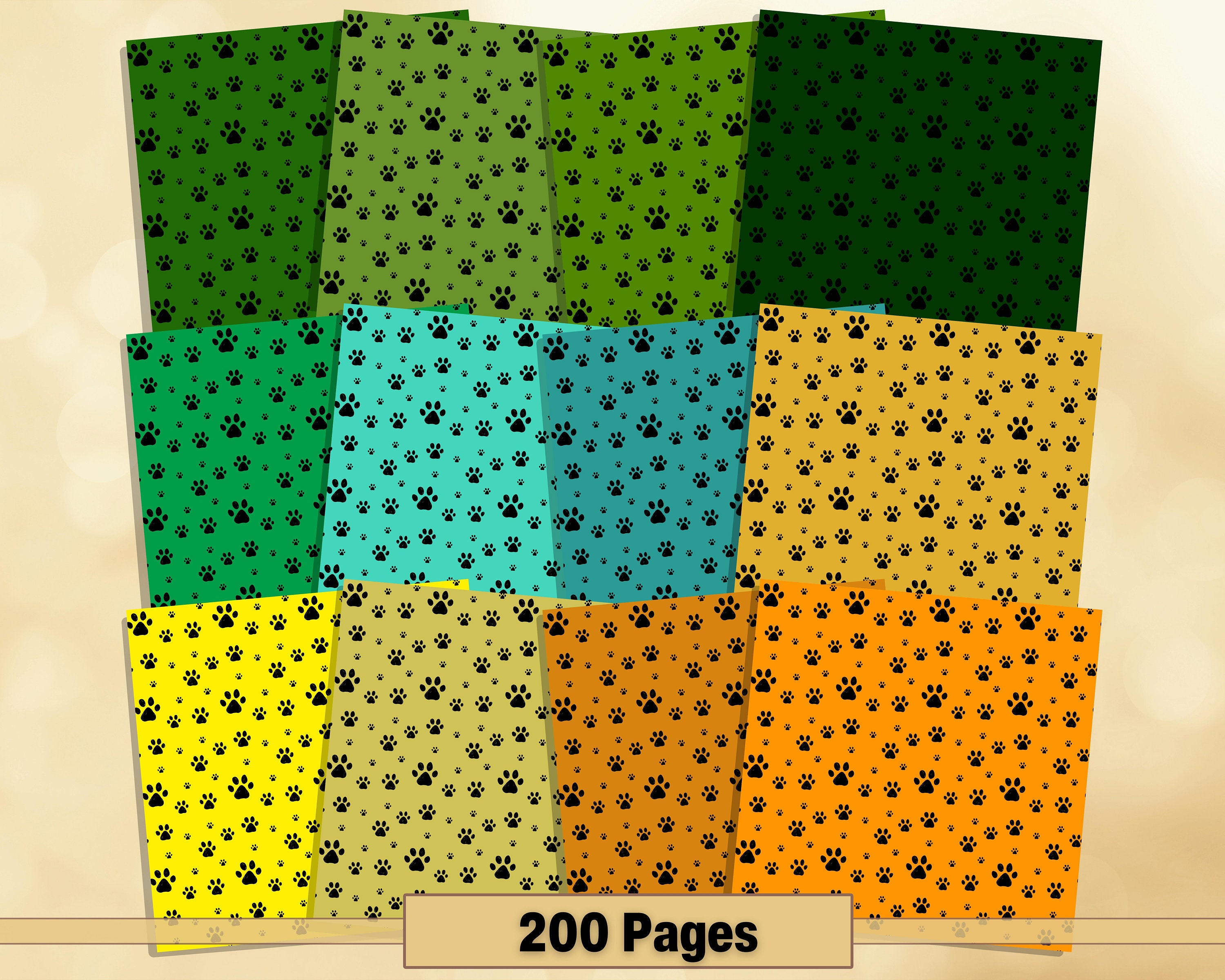 Paper Paws Pattern Printable 200 Seamless Paw Pattern Digital Papers, Pet Foot Rainbow ...