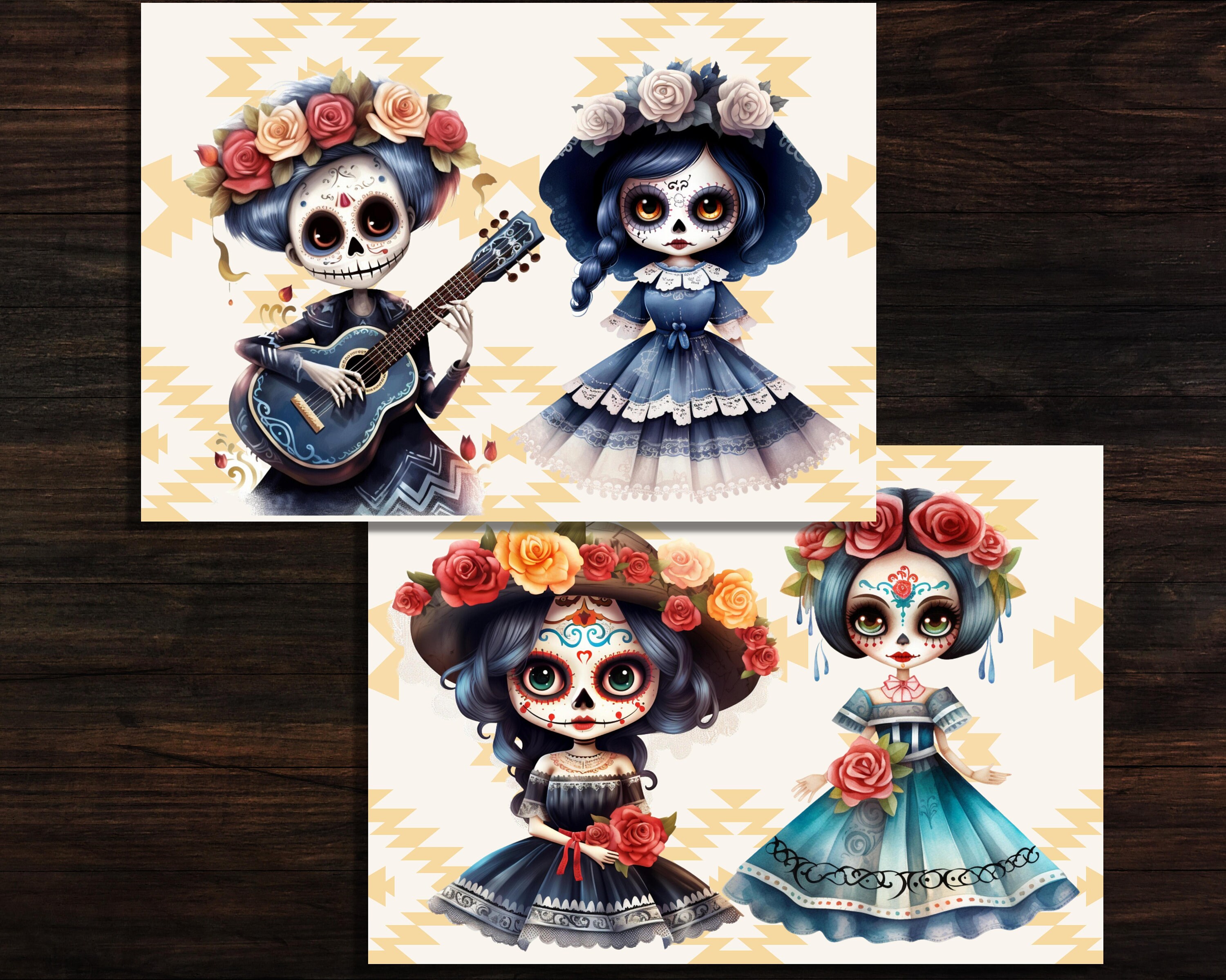 Printable Dia De Los Muertos Digital Papers, Cute Day of the Dead ...