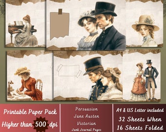 Printable Persuasion Jane Austen Digital Paper, Regency Era Ephemera, Persuasion Book Page, Download Junk Journal, Scrapbooking, Card Making